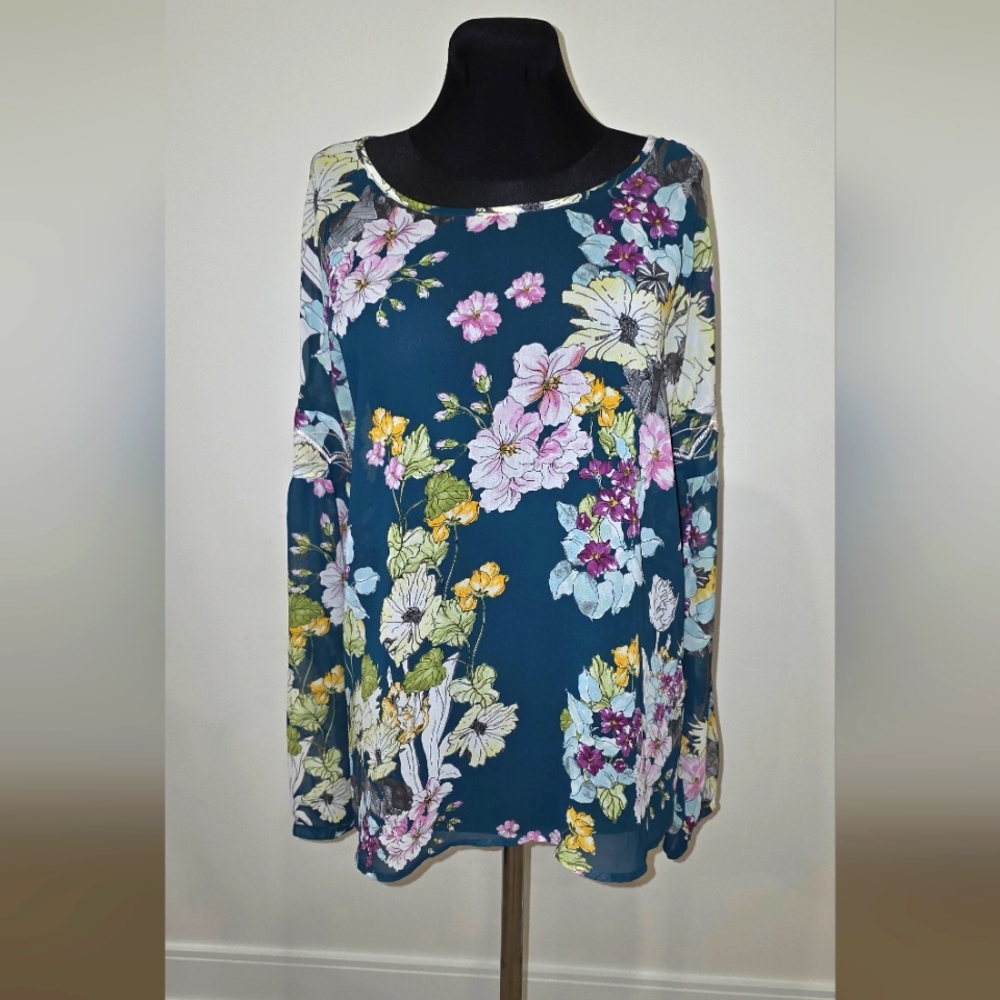 Guess Boho Floral Long Sleeve Blouse with Embroidery S